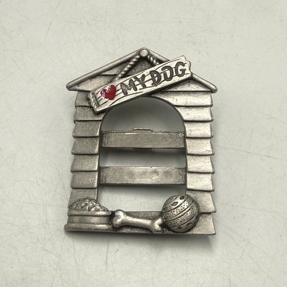 Spoontiques I Love My Dog House Pewter Brooch Pin Silver Tone Pet Lover Gift